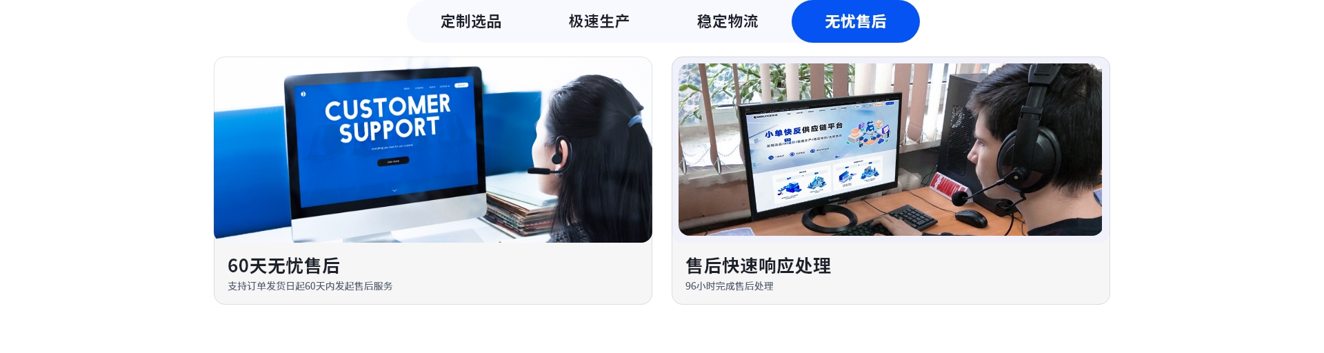 60天无忧售后，支持发货起60天内发起售后服务；售后快速响应处理，96小时内完成售后处理。